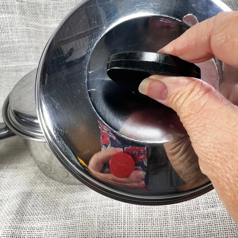 Vintage EKCO 2 Qt Stainless Steel‎ Saucepan Black Scroll MCM Retro w 2 Lids